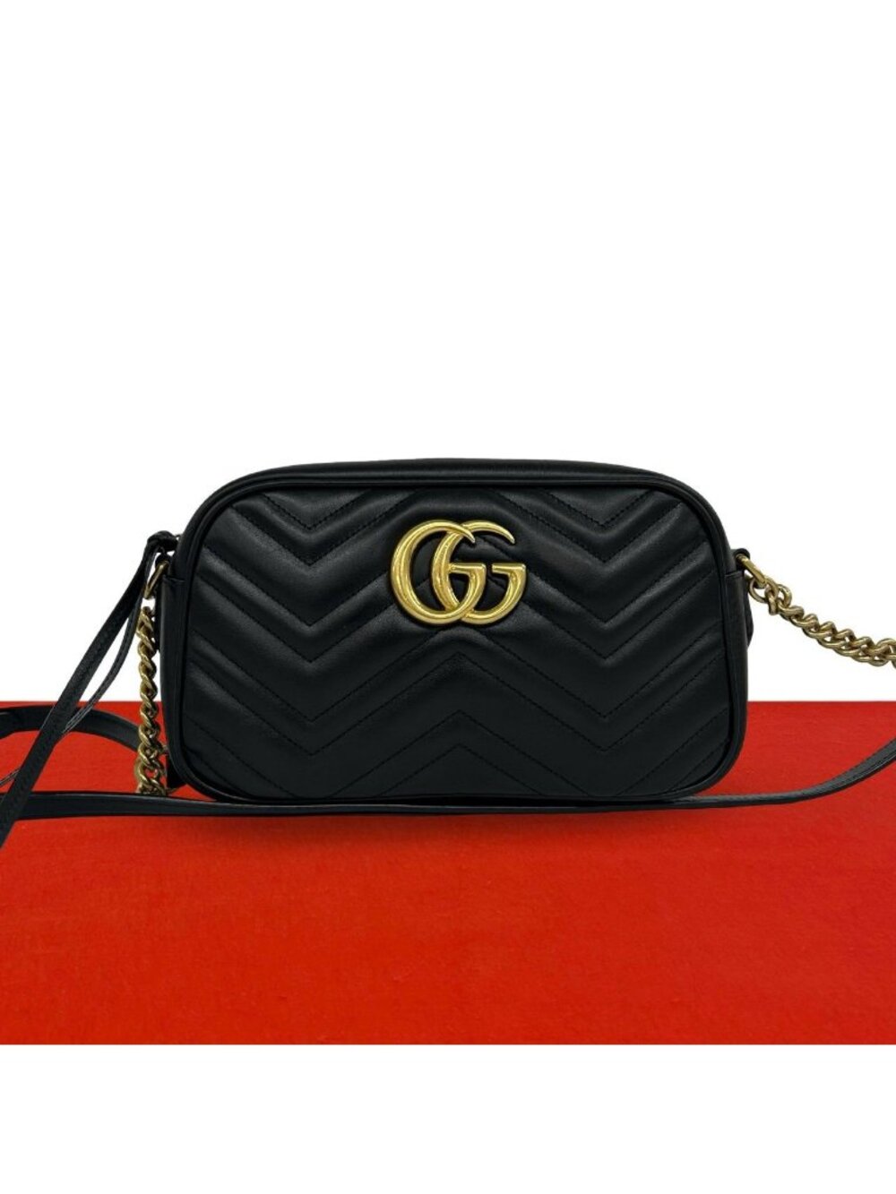 Gucci GG Marmont Logo Quilted Leather Shoulder Bag Pochette Black
